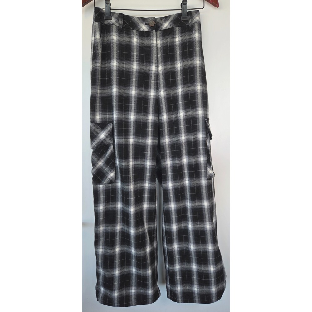 Teenie Weenies Plaid Wideleg Pants 165/70A Black/White/Grey Preppy 70s Y2K Winte